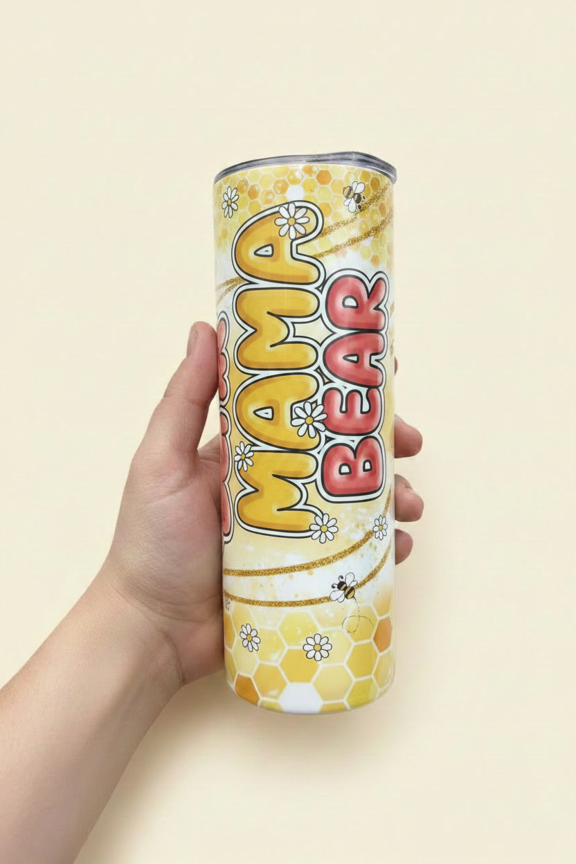 Mama Bear Tumbler con fondo crema
