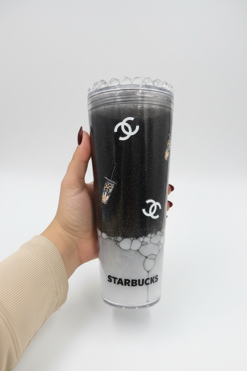 Tumbler diseño negro con burbujas