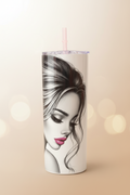 Tumbler Sublimado 20 oz - Mujer Cabello con Flor Rosa