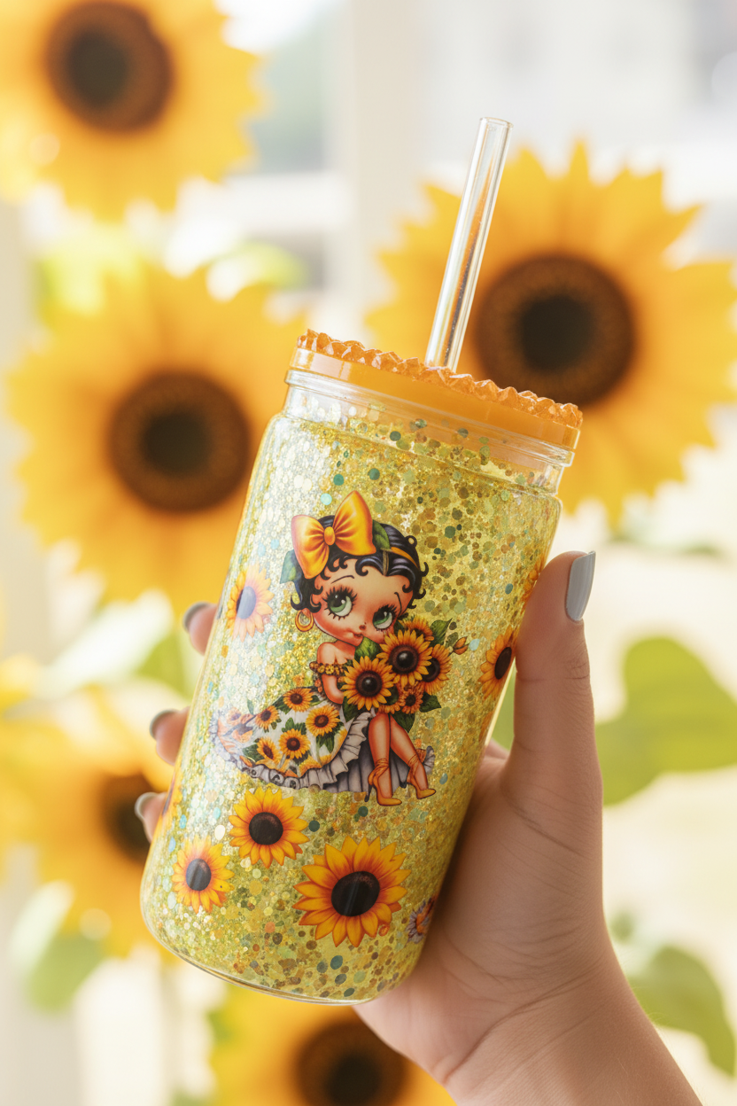 Vaso Snow Globe Betty Boop Girasoles 16oz