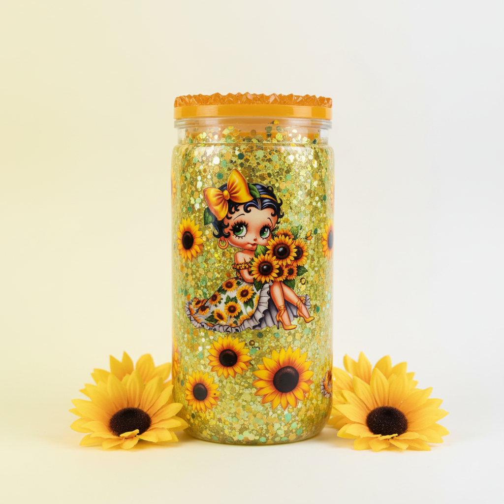 Vaso Snow Globe Betty Boop Girasoles 16oz